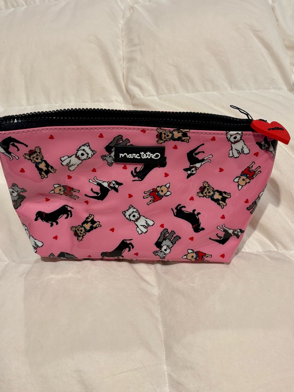 NWT Marc Tetro Pink Multi Dog & heart Print Cosmetic Pouch
